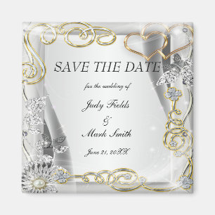 Gold Wedding Rings And Hearts Save The Date Magnet