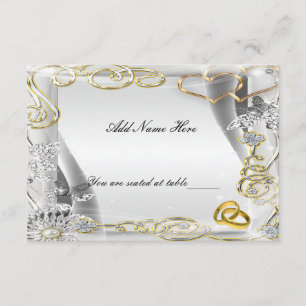 Gold Wedding Rings And Hearts Table Place Card