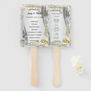Gold Wedding Rings And Hearts Wedding Program Hand Fan