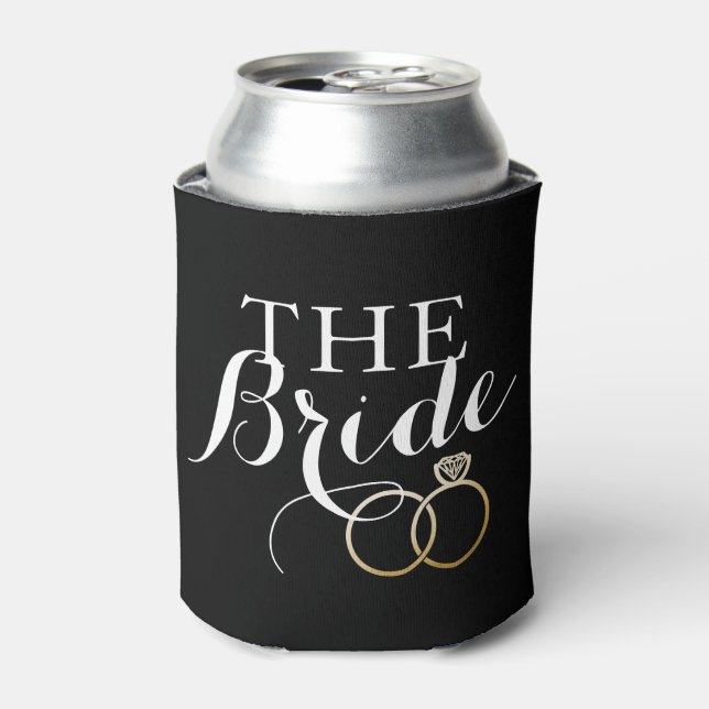 Gold Wedding Rings Bride Custom Can Cooler (Can Front)