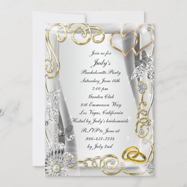 Gold Wedding Rings Heart Bachelorette Party Invite (Front)
