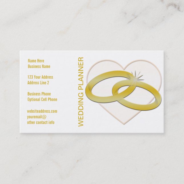 Gold Wedding Rings Heart | Wedding Planner Bridal Business Card (Front)