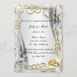 Gold Wedding Rings Hearts Engagement Party Invite