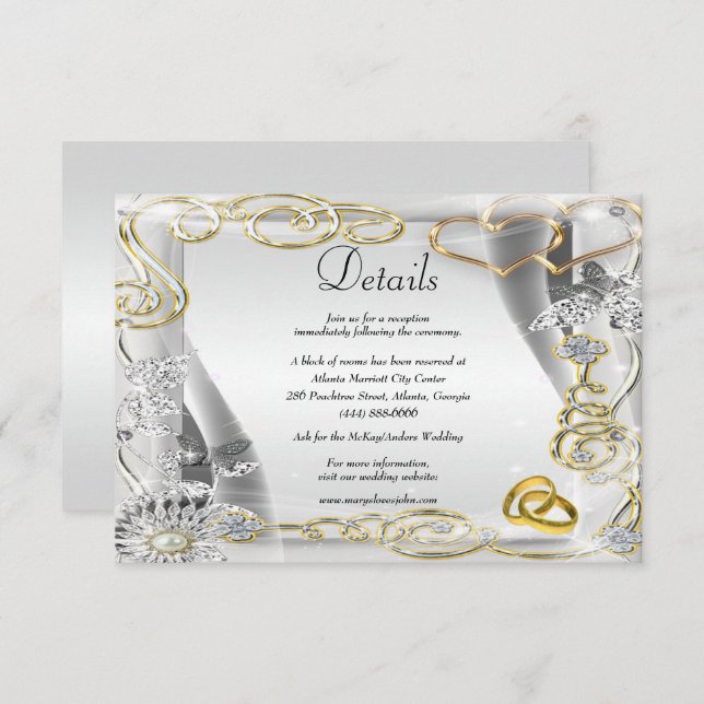 Gold Wedding Rings Hearts Wedding Details Enclosure Card (Front/Back)