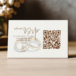 Gold Wedding Rings Illustration RSVP QR Code Enclosure Card