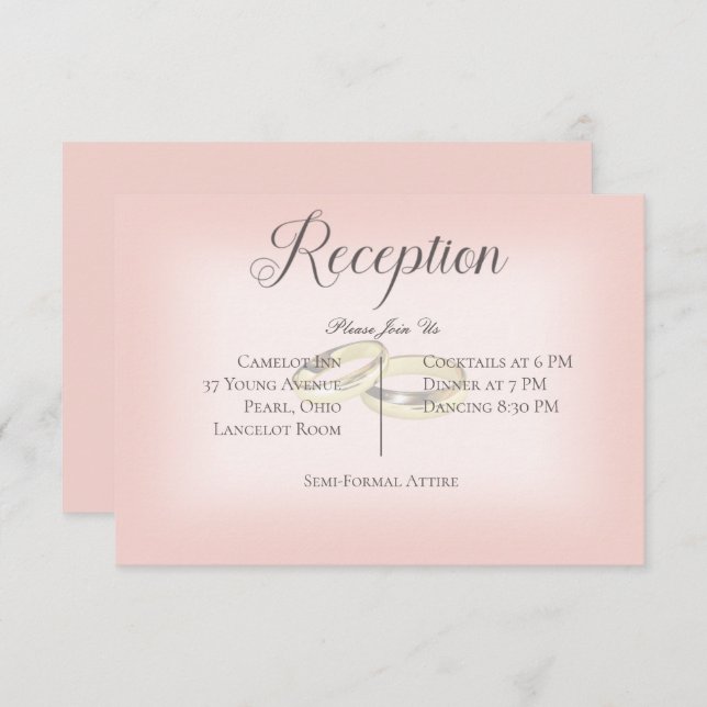 Gold Wedding Rings on Blue Wedding Reception Enclosure Card (Front/Back)