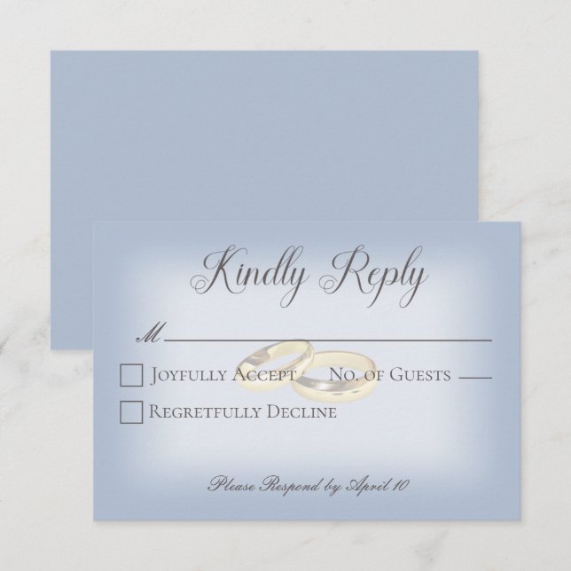 Gold Wedding Rings on Blue Wedding  RSVP Card (Front/Back)
