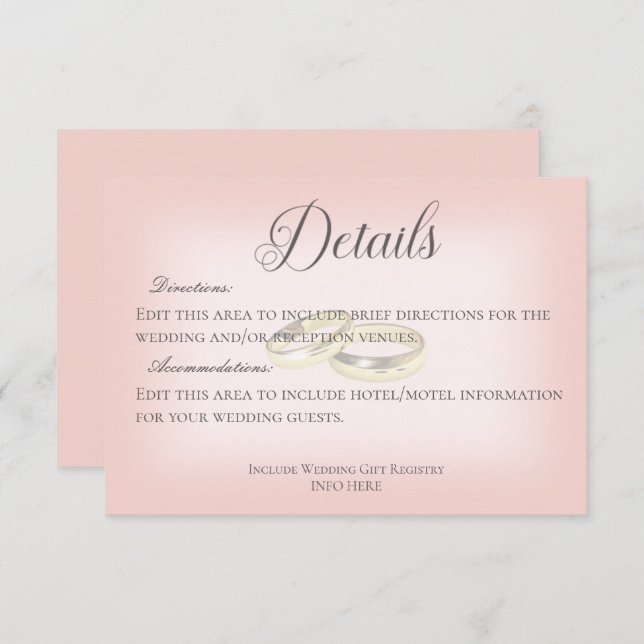 Gold Wedding Rings on Blush Wedding Details Enclosure Card (Front/Back)
