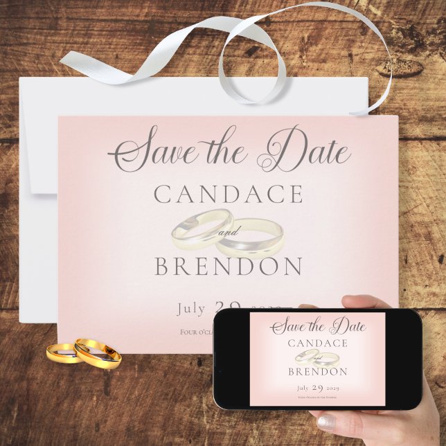 Gold Wedding Rings on Blush Wedding Save The Date (Creator Uploaded)