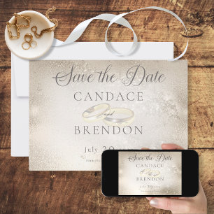 Gold Wedding Rings on Gold Save the Date Card