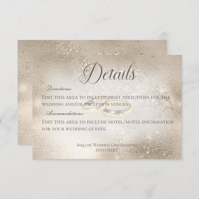Gold Wedding Rings on Gold Wedding Details  Enclosure Card (Front/Back)