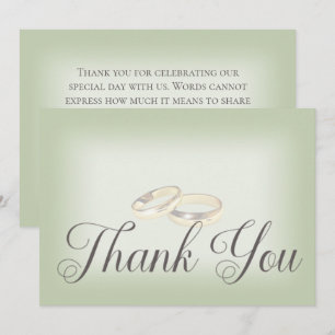 Gold Wedding Rings on Sage Wedding Thank You Card