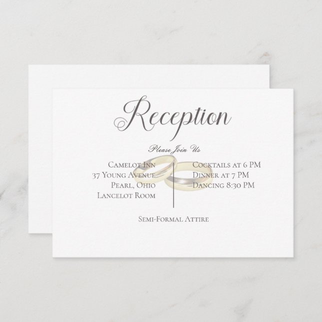 Gold Wedding Rings on White Wedding Reception Enclosure Card (Front/Back)