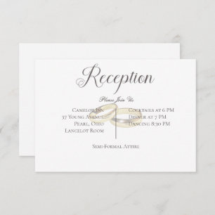 Gold Wedding Rings on White Wedding Reception Enclosure Card