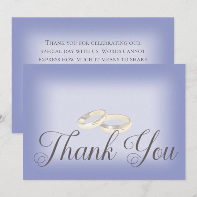 Gold Wedding Rings Periwinkle Wedding Thank You Card (Front/Back)
