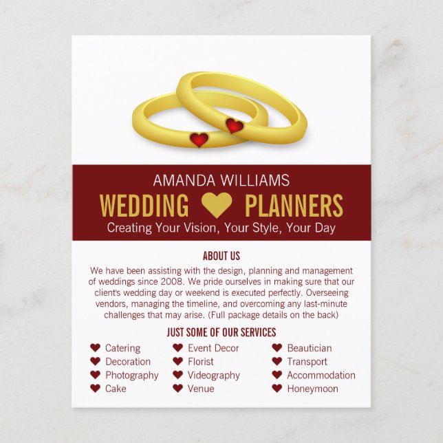 Gold Wedding Rings, Wedding Event Planner Advert Flyer (Front)