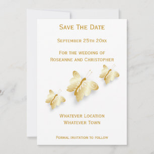 Gold Wedding Save The Date Card Butterflies