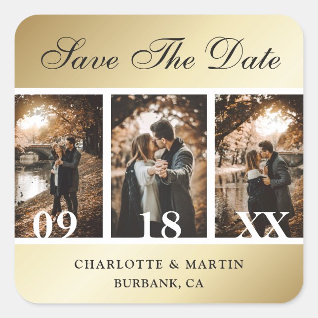 Gold Wedding Save The Date Photo Stickers (Front)