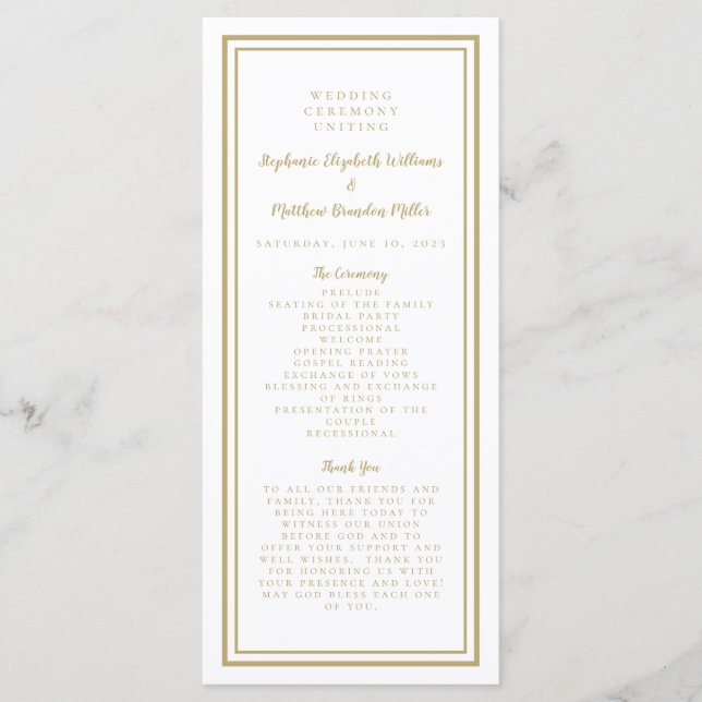 Gold Wedding Service Ceremony Minimalist Elegant P Programme (Front)