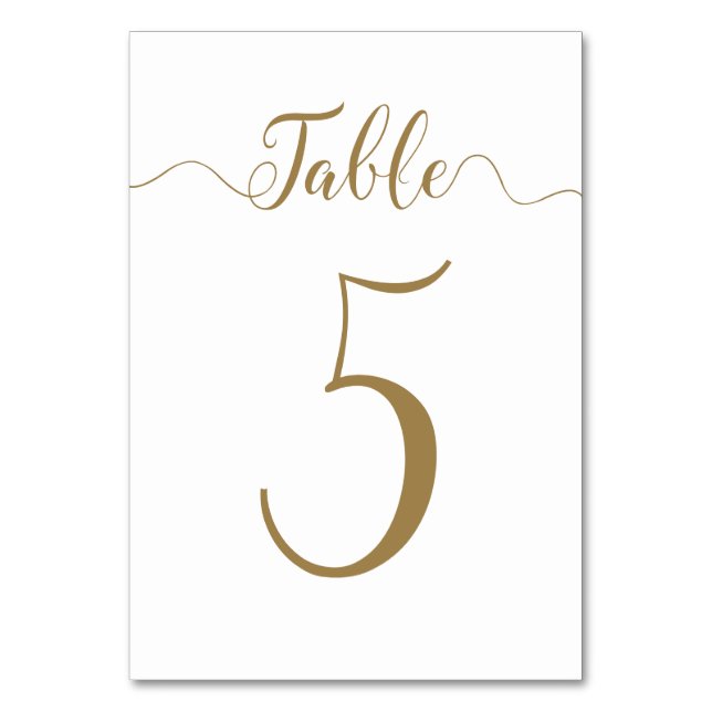 Gold Wedding Table Number 5 Card (Front)