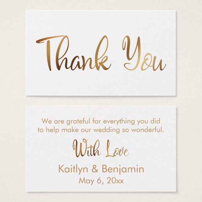 Gold Wedding Thank You Favour Tag Insert Card (Front & Back)