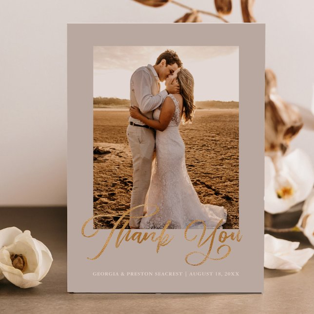 Gold Wedding Thank You Photo Card Minimal Script  (Creator Uploaded)