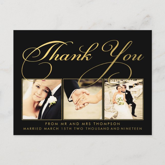 Gold Wedding Thank You Script Typography Photo Postcard (Front)