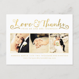 Gold Wedding Thank You Script Typography Photo Postcard