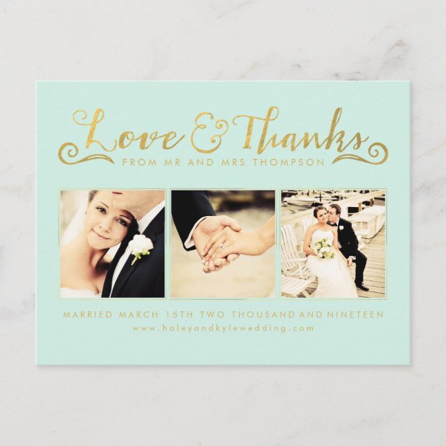 Gold Wedding Thank You Script Typography Photo Postcard (Front)