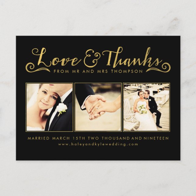 Gold Wedding Thank You Script Typography Photo Postcard (Front)