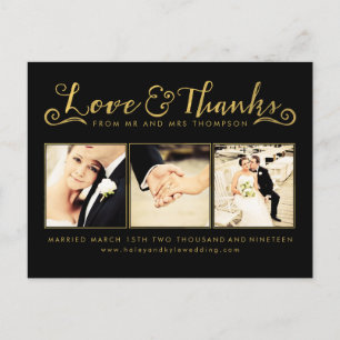 Gold Wedding Thank You Script Typography Photo Postcard