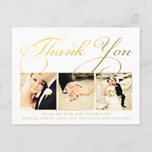 Gold Wedding Thank You Script Typography Photo Postcard