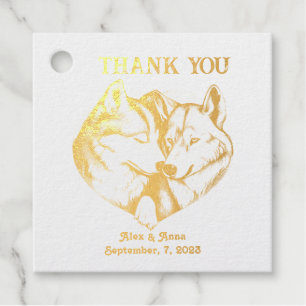 Gold Wedding Thank You, Wolf Couple  Favour Tags