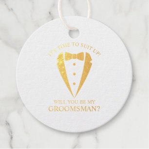 Gold Wedding Tuxedo Suit Groomsman Proposal Favour Tags