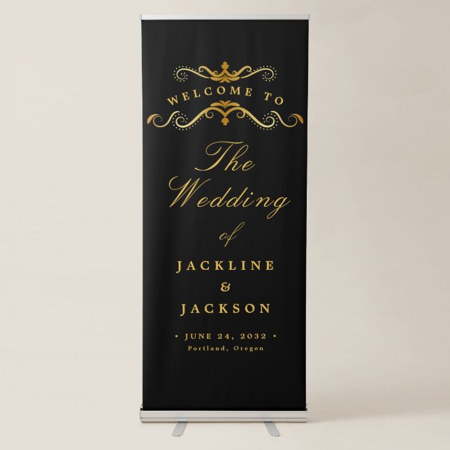 gold  Wedding Welcome  Retractable Banner (Front)