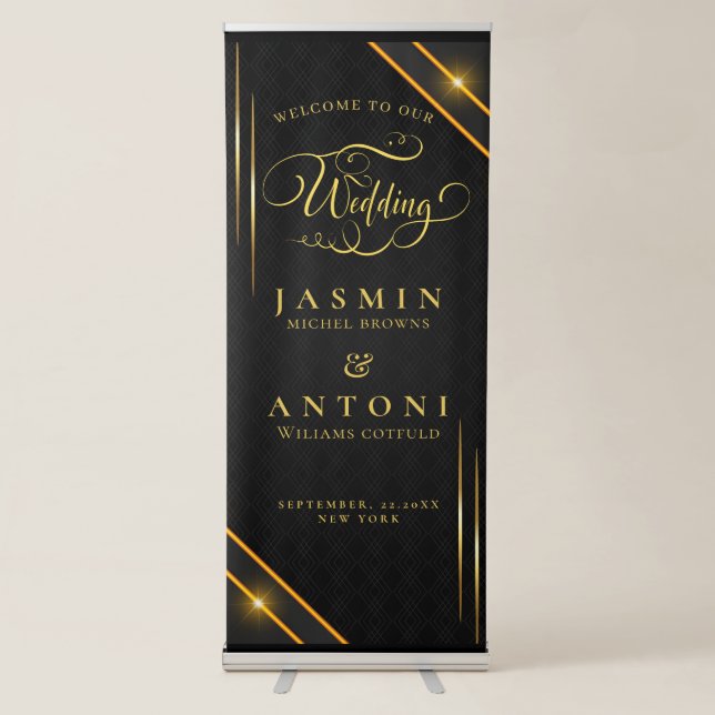 gold Wedding  Welcome  Retractable Banner (Front)