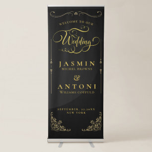 gold Wedding Welcome Retractable Banner