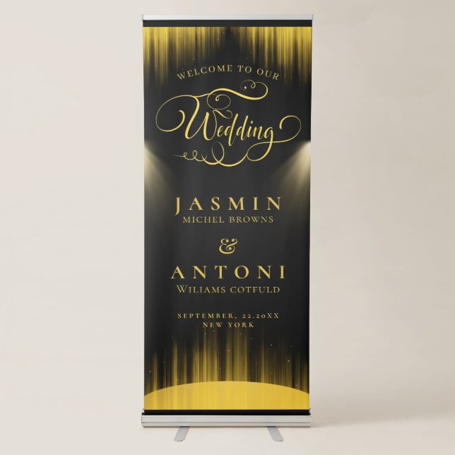 gold Wedding  Welcome  Retractable Banner (Front)