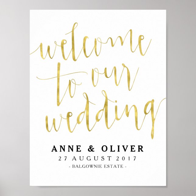 Gold Wedding Welcome Sign Rustic (Front)