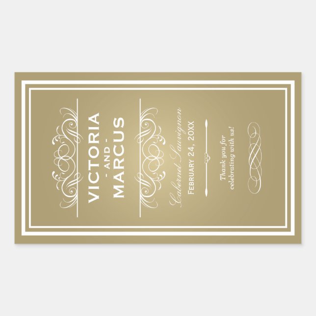 Gold Wedding Wine Bottle Monogram Favour Labels (Front)