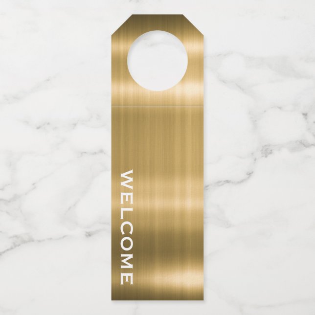 Gold Welcome Hospitality Bottle Neck Tags (Front)