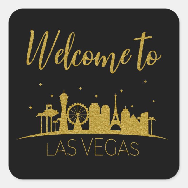 Gold Welcome To Las Vegas Gift Basket Wedding Square Sticker (Front)