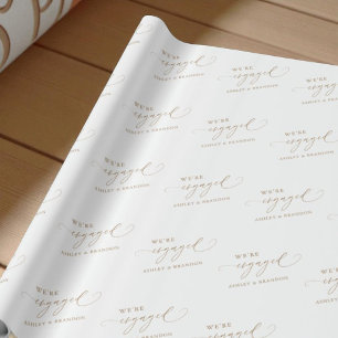 Gold We're Engaged Elegant Engagement Party Wrapping Paper