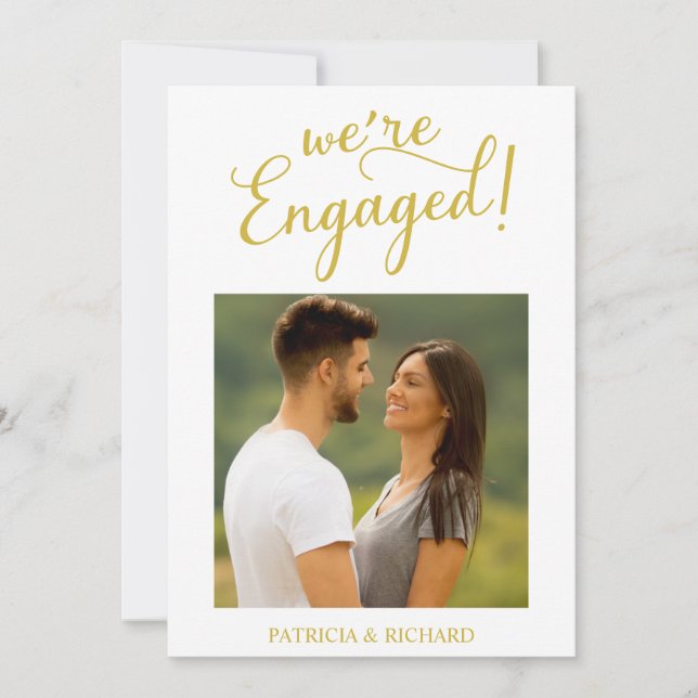 Gold We're Engaged Engagement Announcement Photo (Front)