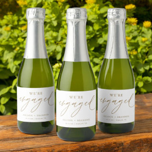 Gold We're Engaged Engagement Party Favours  Sparkling Wine Label