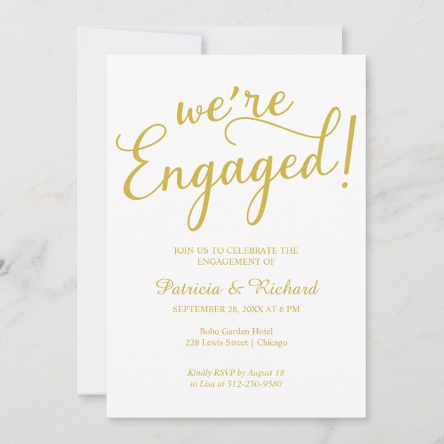 Gold We're Engaged Engagement Party Invitation (Front)