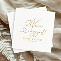Gold We're Engaged Engagement Party Napkins