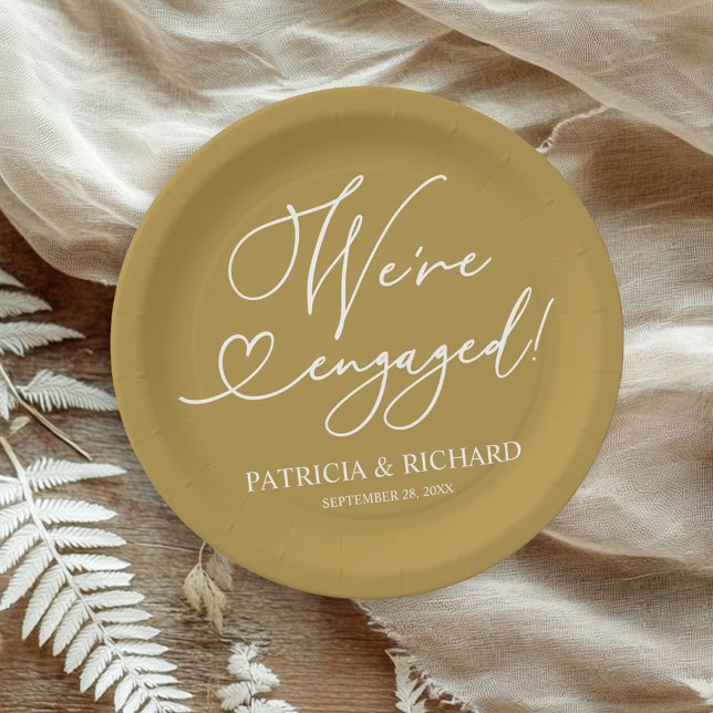 Gold We're Engaged Engagement Party  Paper Plate (Creator Uploaded)