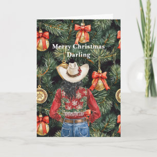 Gold Western Black Cowgirl Christmas  Card