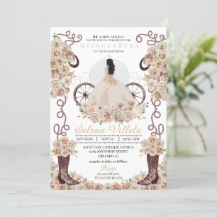 Gold Western Cinderella Carriage Quinceañera Invitation